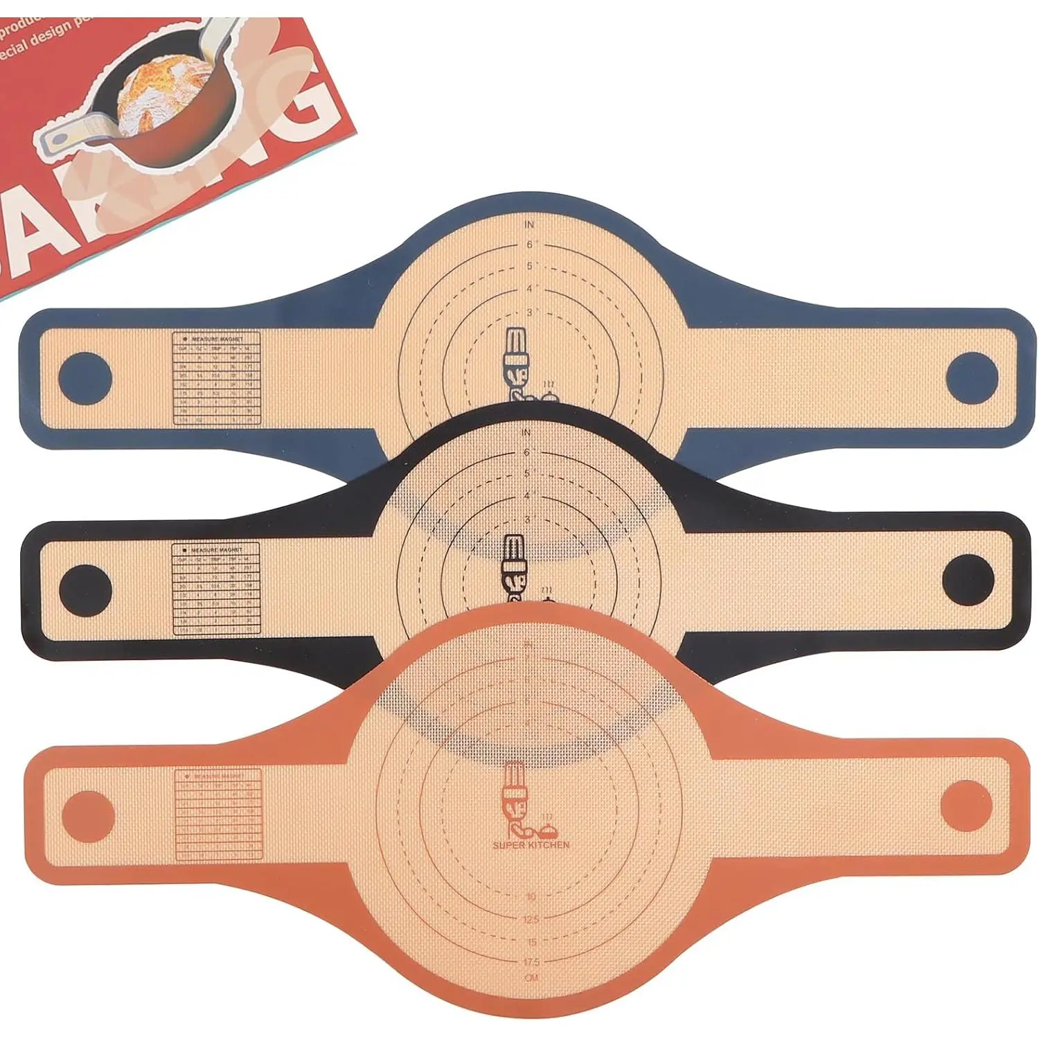 2 Sizes 9.4 & 8.3 inch  Bread Sling Dutch Oven | 3 count, Non-Stick  Bread Baking Mat for Sourdough,Dough Lifter Liner with Handles (Black,Dark Gray,Brown)