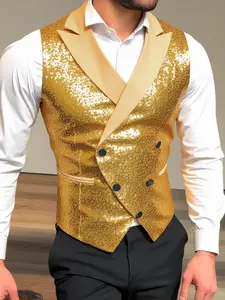 Shiny Sequin Lapel Vest for Men, Slim Fit Bodycon Design, Perfect for Parties, Bar Performances, Wedding Escorts, Versatile Evening Wear