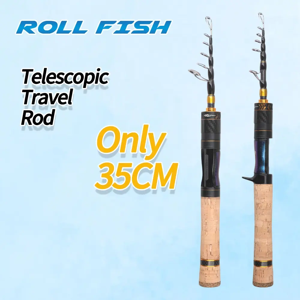 Rollfish Ultra-Light Carbon Fiber Spinning Rod, Telescopic Fishing Pole 5.5/5.9 Feet, Fast Reaction, Suitable for Bass and Carp