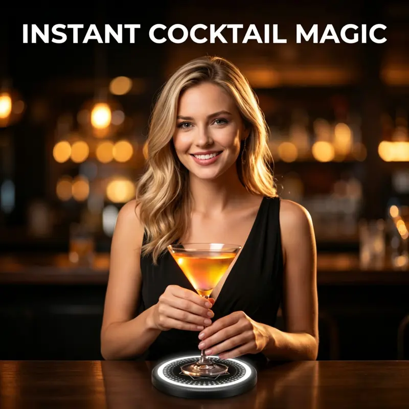 Smart Coaster 2.0 (Black)  Portable Battery Cocktail Maker, App-controlled Home Bartender Device with over 1000 mixology recipes for cocktails and mocktails