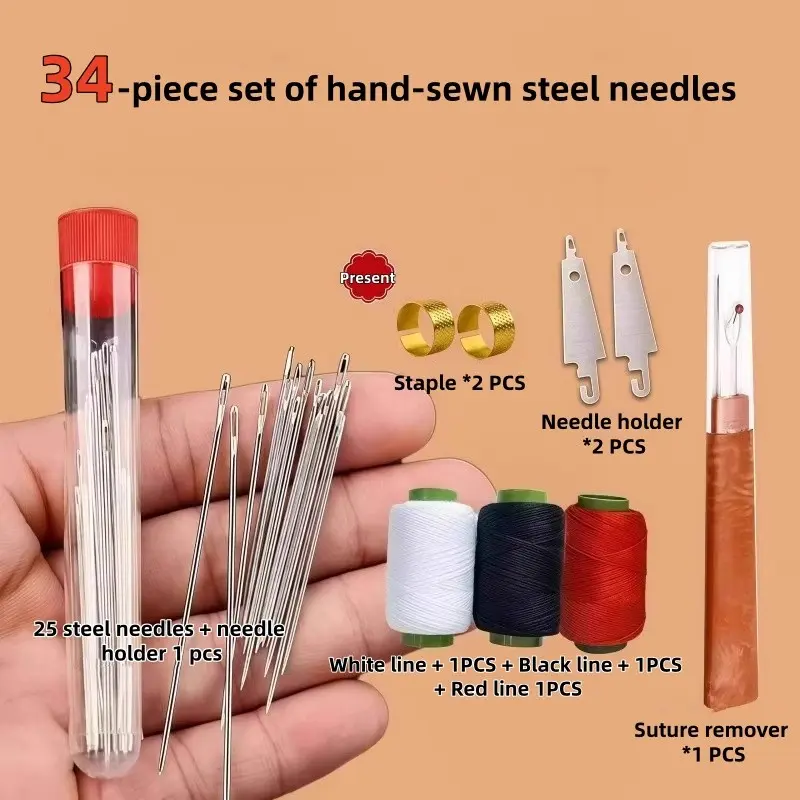Home Sewing Kit 34 Pieces, Simple Storage with Thread Cutter and Large Eye Needle, Quick Threading, Safe Unthreading, Ideal for DIY Crafts