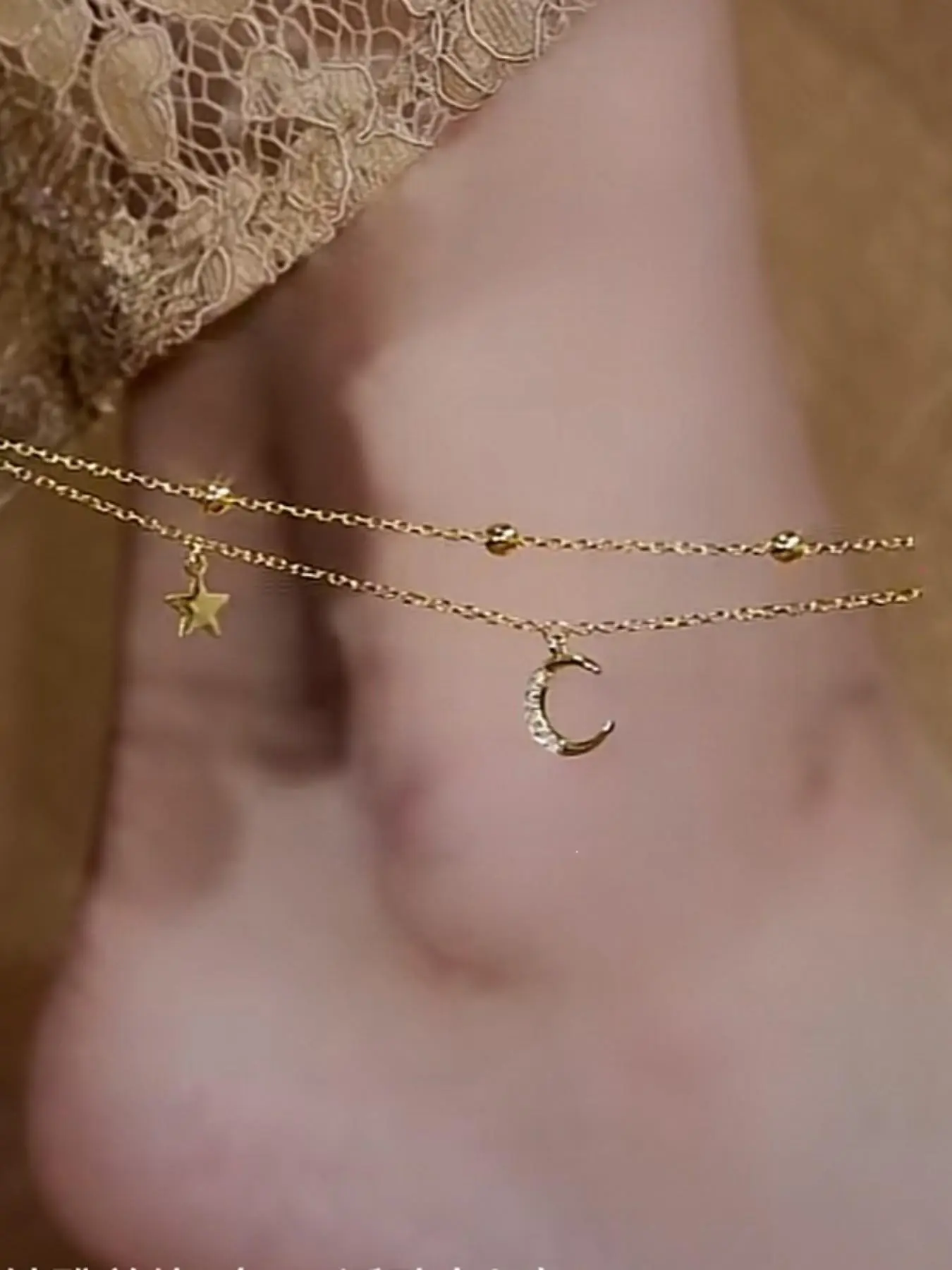 Star Moon Anklet with Feather Design, High Color Retention, Unique Luxury Foot Jewelry, Trendy Accessory for Women