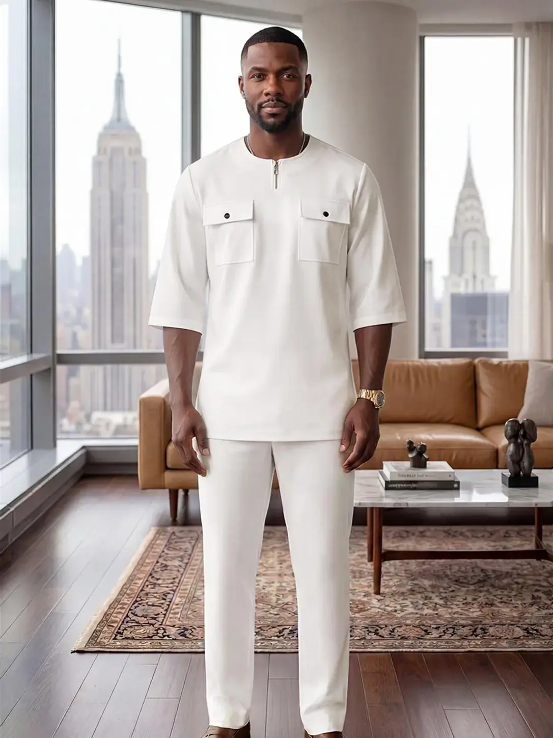 New African Men's Ethnic Set, Traditional, Muslim, Plain Surface, Unlined, 88.2 G/m², No Ca Prop_65_re, No Ca Prop_65_ca, Clothing Type: Set