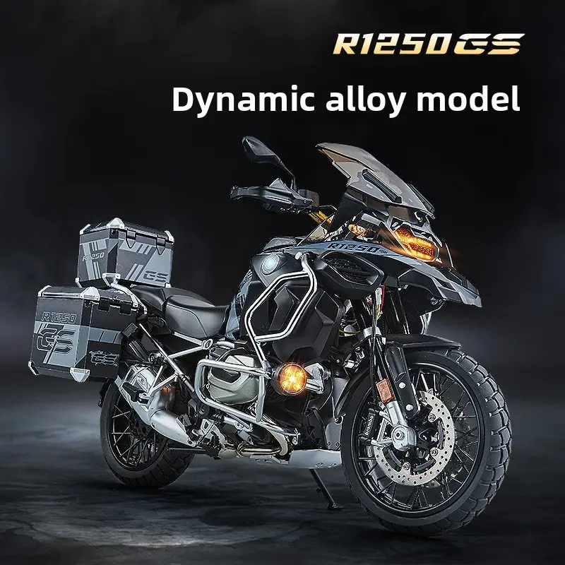 1250gs Adv Alloy Model Motorcycle, Large Scale, Start-Up Sound, Spray, Realistic Lighting, Gift Box, Perfect for Collectors