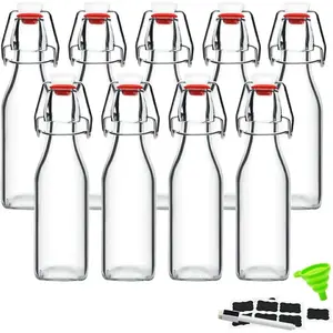 Swing Top Glass Bottles 8 oz with Airtight Lids for Home Brewing, Kombucha, Kefir, Vanilla Extract, Beer, Oil, Vinegar, Homemade Juices, Water,Soda Set of 9