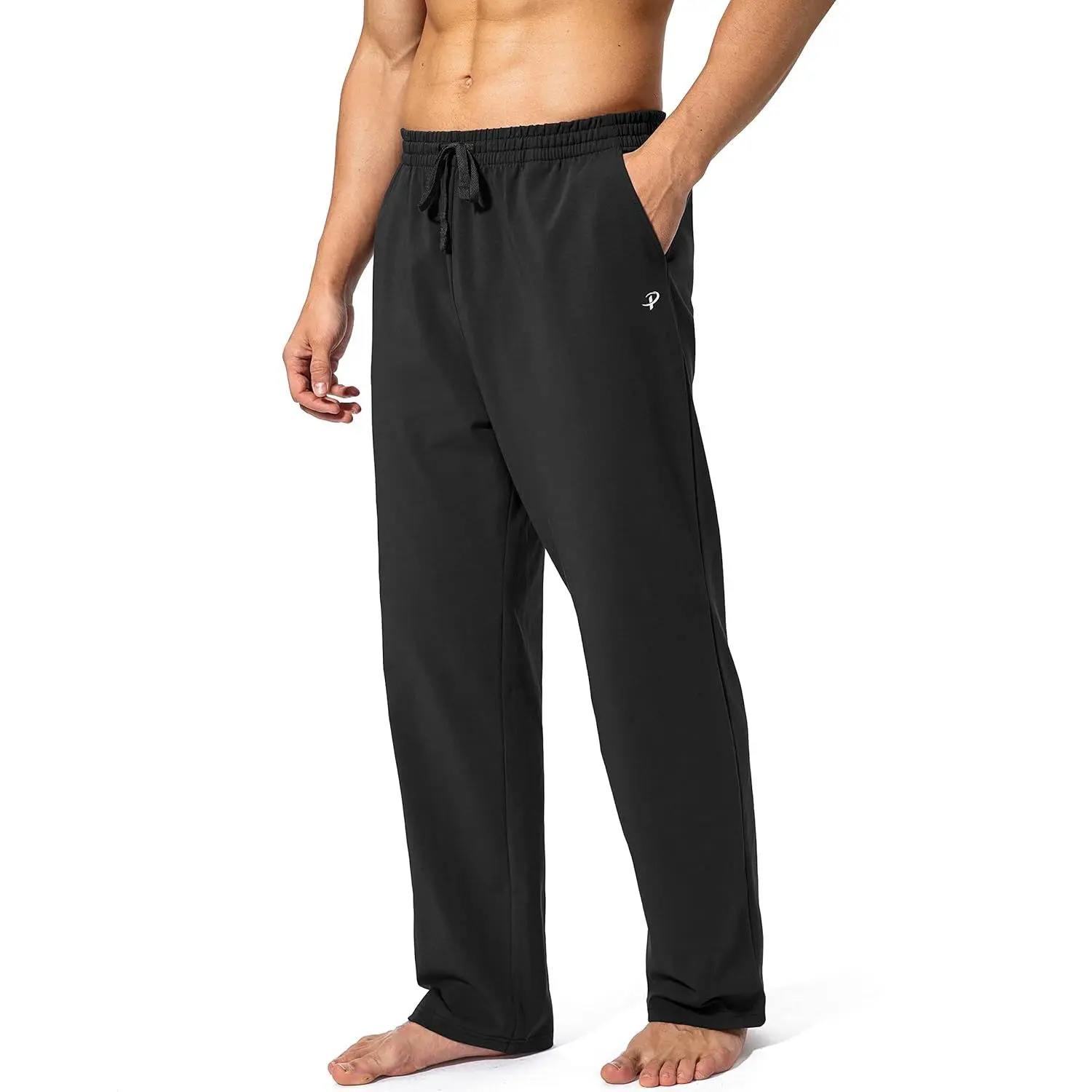 Pudolla Men's Cotton Yoga Sweatpants Athletic Lounge Pants Open Bottom Casual Jersey Pants for Men with Pockets