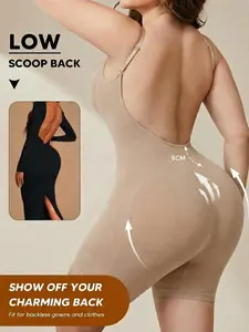 Women’s Open Back Shapewear Romper, Low Scoop Back Body Shaper Jumpsuit with Tummy Smoothing Fit, Seamless Stretch One Piece Bodysuit Shorts for Dresses, Parties and Daily Wear