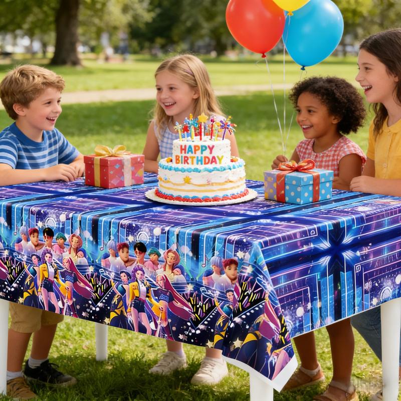 Kpop Girl Hunter Party Table Cover, Disposable Waterproof and Stain-Resistant Tablecloth for Birthdays, Camping and Everyday Decor