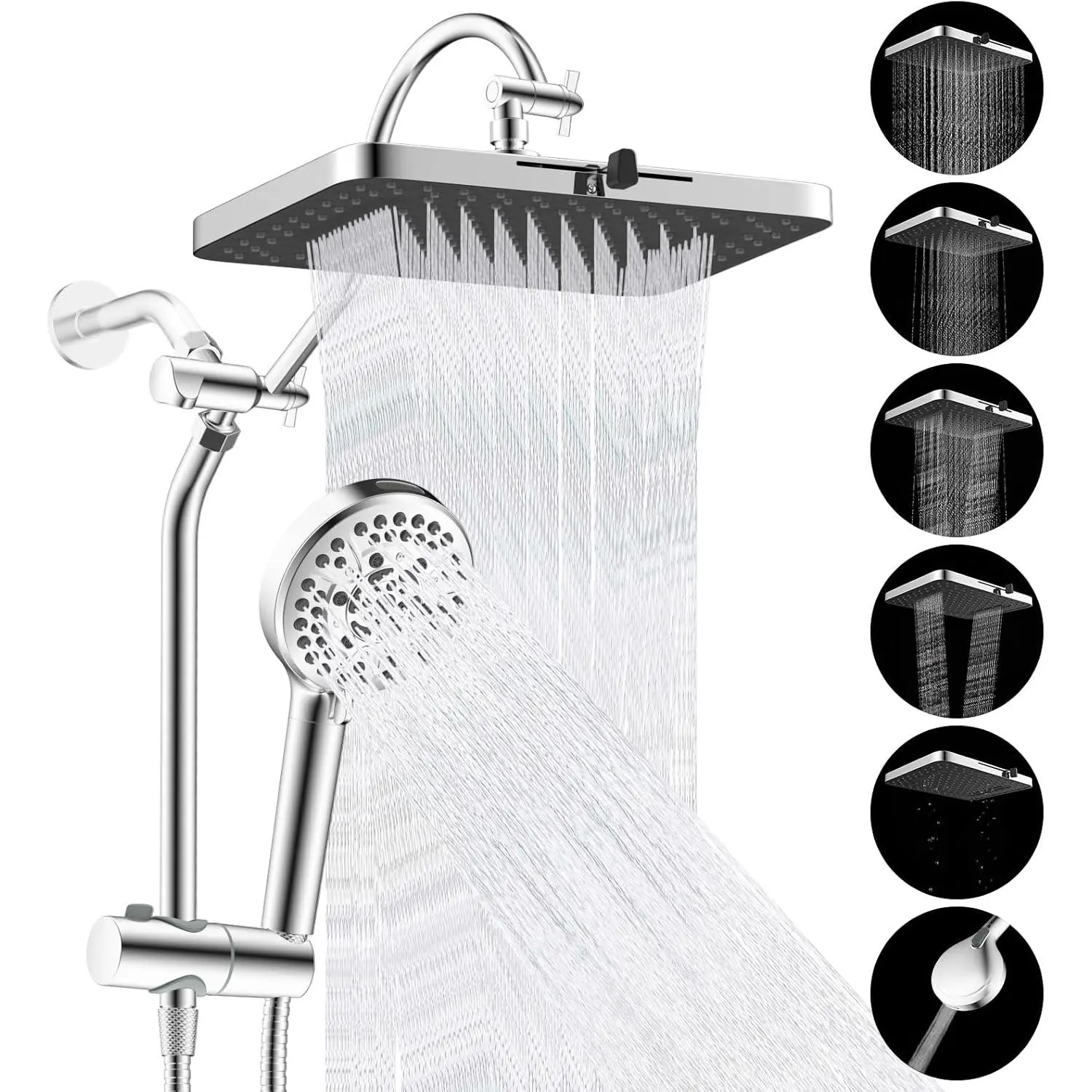 Upgraded cUPC Certified 13" Size Shower Combo Set, High 5-Rainfall Showerhead with 10 Modes Handheld, Metal 3-Way Diverter Shower Arm, 71" Hose and Holder, Chrome Included Kit