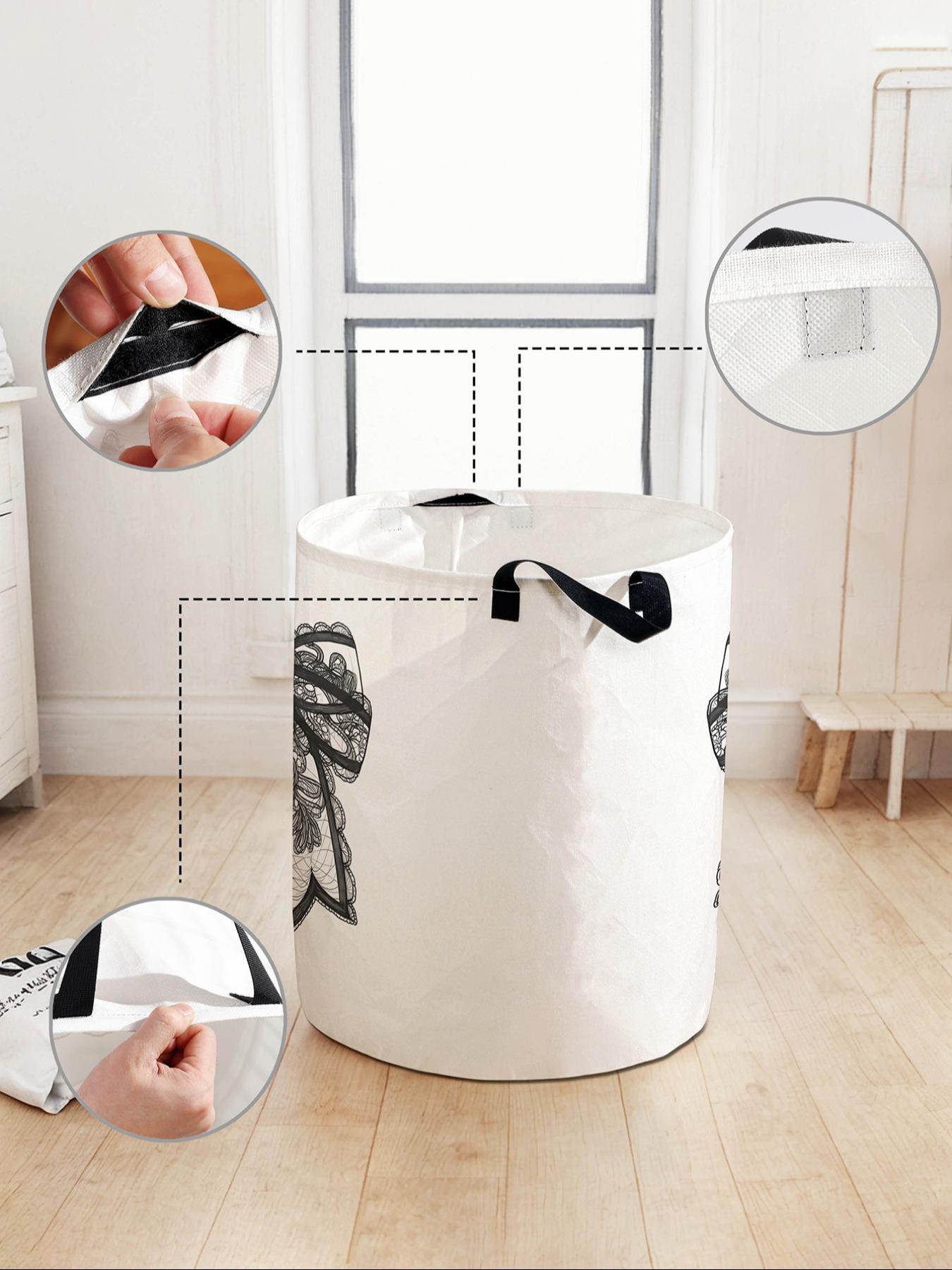 Laundry Basket with Bow Print Design and Handle, Durable Foldable Large Capacity Laundry Storage Basket, Ideal for Toy Storage and Home Organization, Clothes Storage Basket