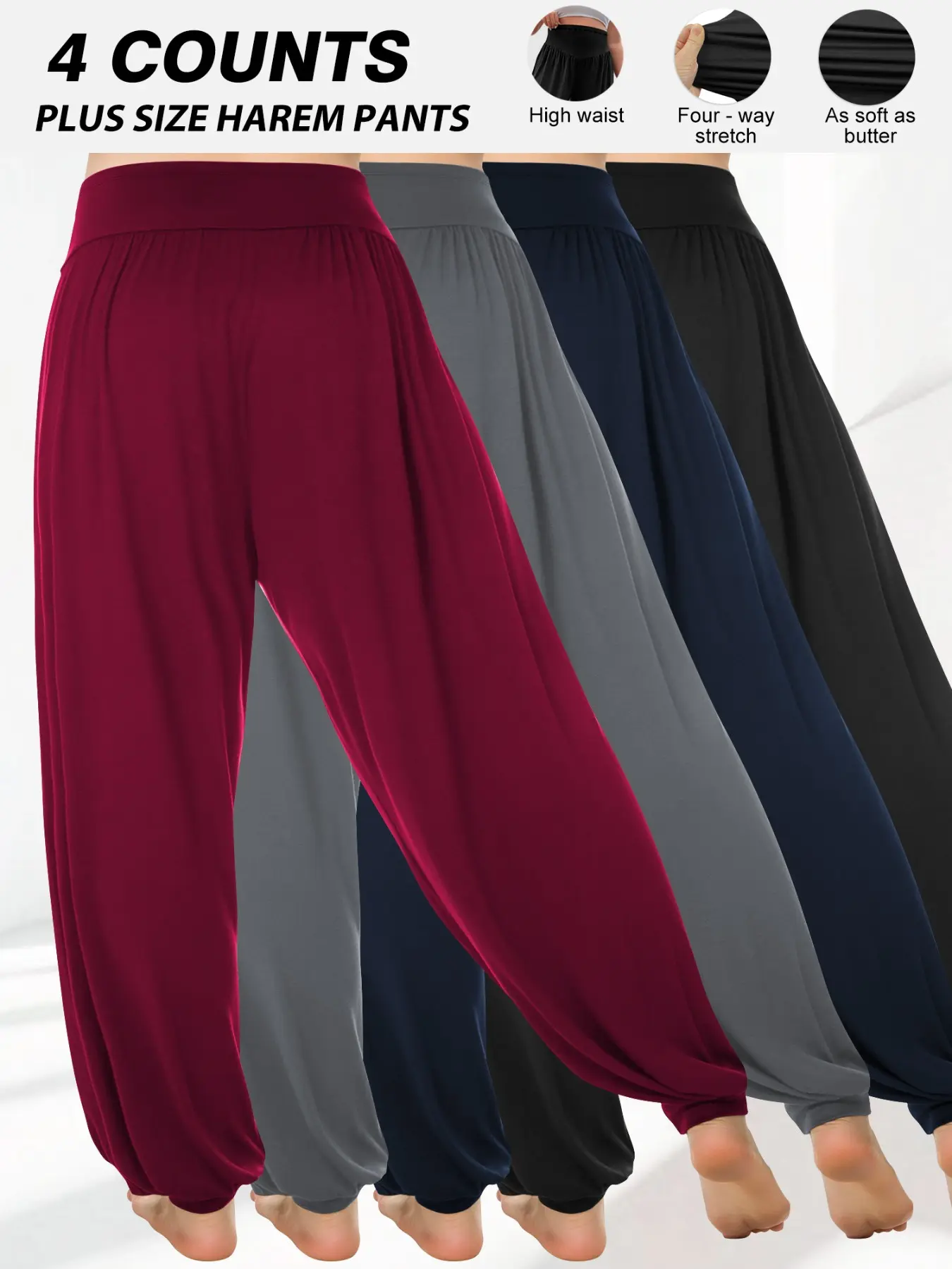 High-Waisted Harem Pants for Women, Casual High Rise Elastic Soft Loose Fit Casual Home Wear, Yoga Workout Capri Leggings, Multi-Pack Set