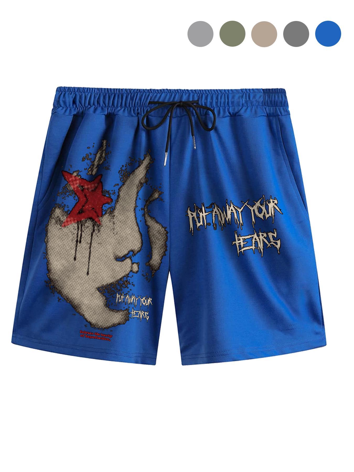 Men's Regular Fit Star & Letter Print Drawstring Waist Shorts, Graphic Shorts, Casual Comfy Track Shorts for Summer, Fashion Men's Bottoms for Daily Wear