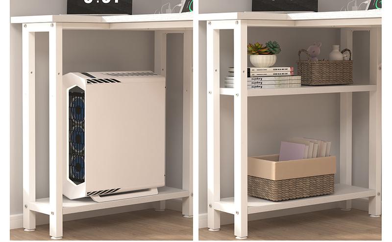 Lufeiya White L Shaped Computer Desk with Drawers & Storage Shelves, 47 Inch Corner Desk with Power Outlet,  Modern Vanity Table Furniture Sets Table  Ideal for Home Office & Bedroom Use