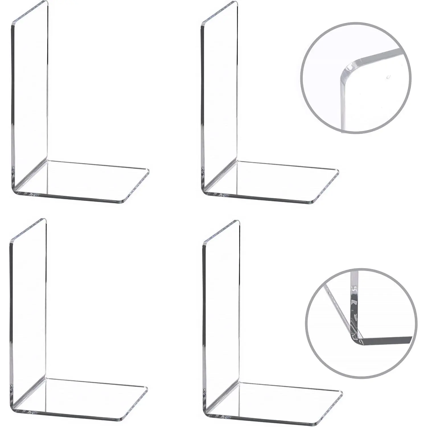 4 count Bookends,Clear  Bookends for Shelves,Heavy Duty Book Ends and Desktop Organizer,Book Stopper for Books/Movies/CDs,7.3x4.8x4.8 inch