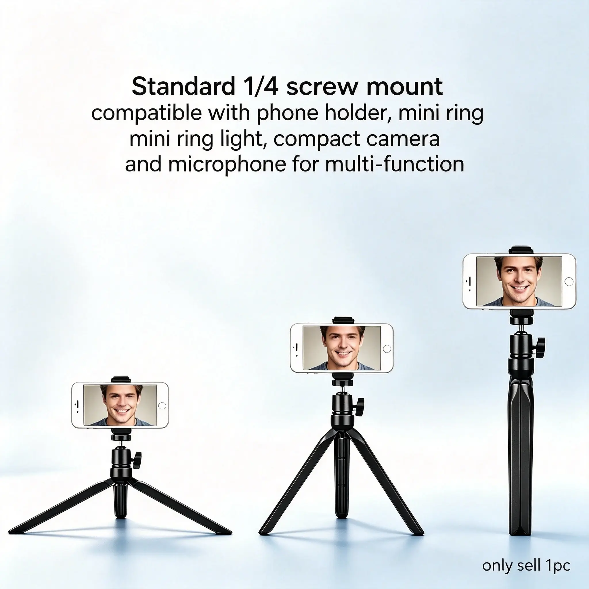 Adjustable Compact Mini Desktop Tripod, 1/4 Inch Screw Interface, Three-Stage Extendable, Anti-Slip Base, Universal Phone Stand, Live Streaming, Vlogging