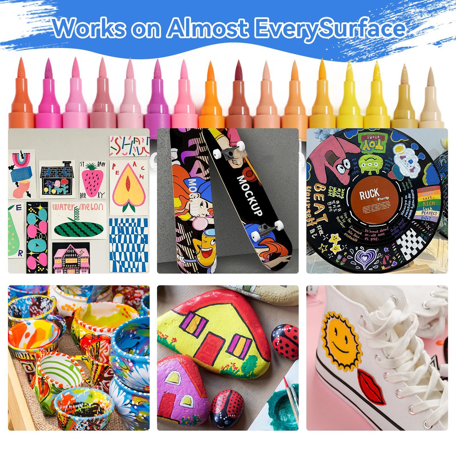 120 Color Acrylic Paint Markers Set, 60 Dual Tip Pens for Wood Canvas Stone Glass Ceramic Surfaces, DIY Crafts Art Supplies