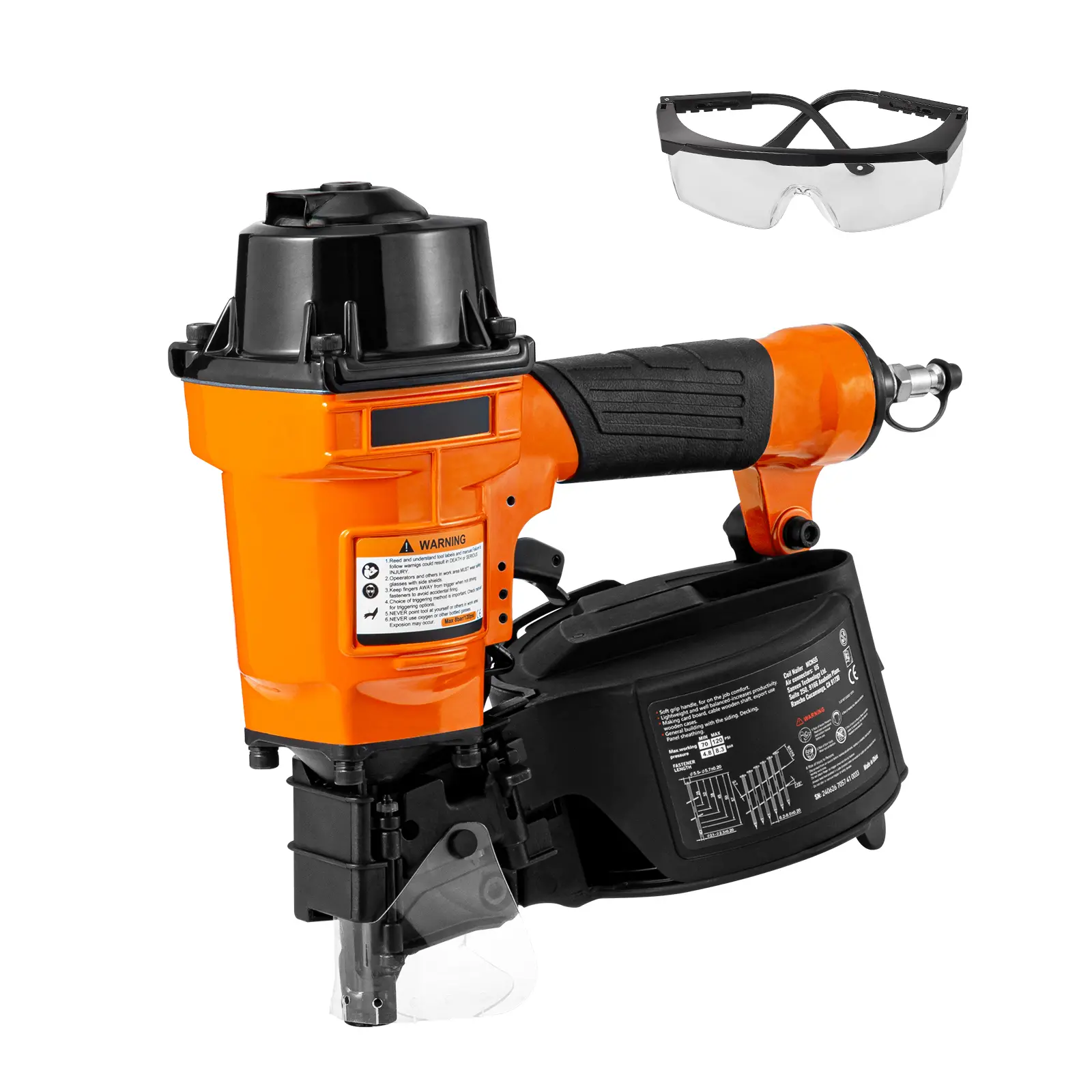 Coil Siding Nailer MCN55, 1 inch to 2-1/4 inch 15 Degree Pneumatic Siding Nail Gun, 70-120PSI Air Coil Nailer for Siding, Pallet Sheathing, Fencing, Decking