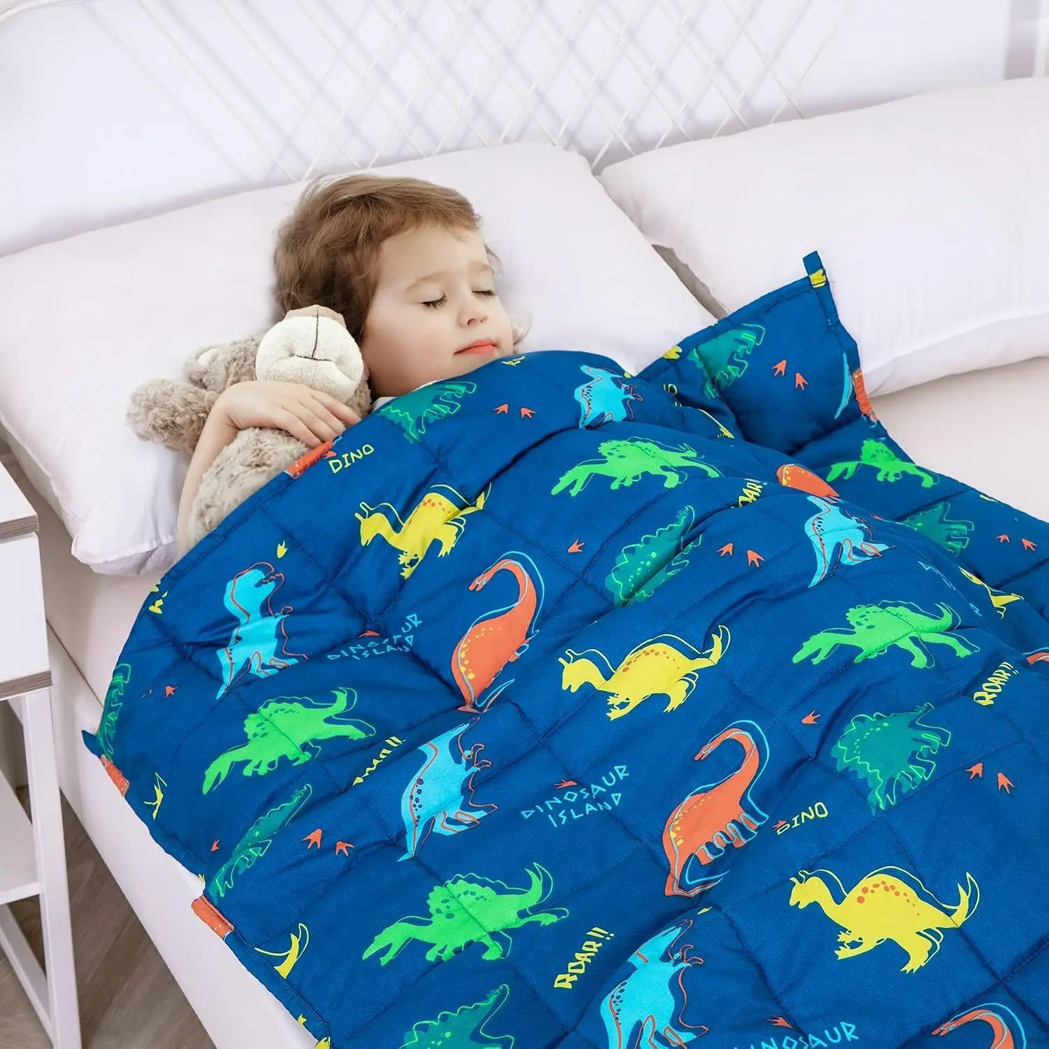 Weighted Blanket 3lbs, Blue Dinosaur Weighted Blankets, Cute Small Weighted Blankets 3 Pounds, Washable Soft Heavy Blanket Throw for All-Season, 36x48 Inches Blue