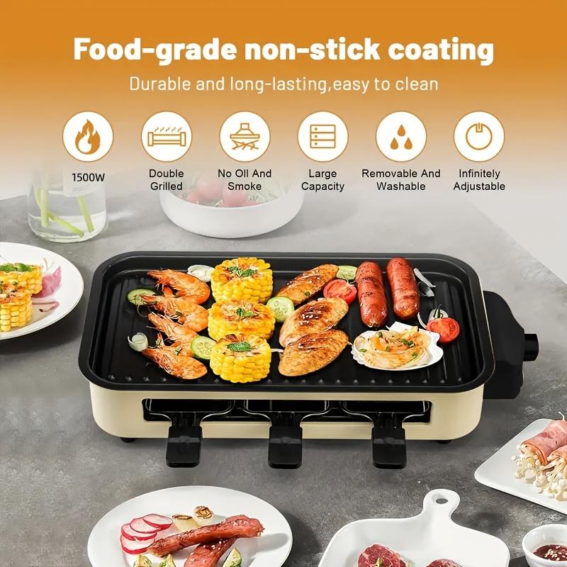 Indoor electric grill, smoke-free, kitchen indoor grill with non-stick cooking removable plates, removable Multifunction