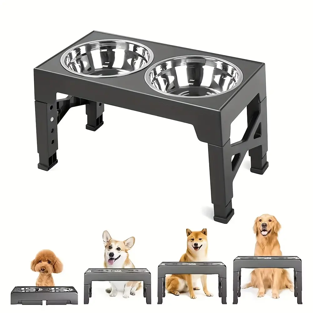 Elevated Pet Feeding Bowl Set, Adjustable Stainless Steel Dog & Cat Bowls, Slow Feeder, Slow Eating Design, Neck Protection, Includes 2 Bowls