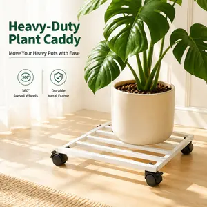 Heavy-duty Plant Dolly with Lockable Wheels, features sturdy metal frame and smooth casters, easily moves heavy flower pots and potted plants.