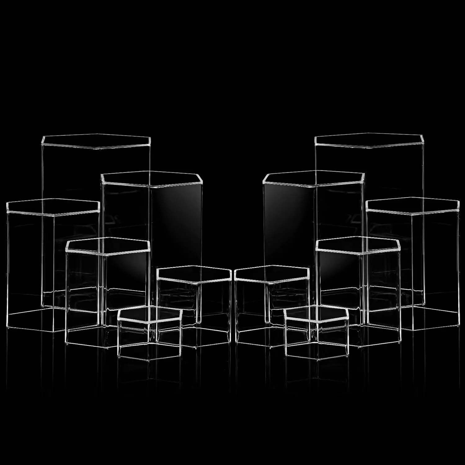 6 Pcs Hexagonal Jewelry Display Risers Acrylic Stands,Clear | 6 Size, Hexagonal Market Display Risers, Acrylic Showcase for Jewelry, Model, Figures Organize Decoration, Table Stand