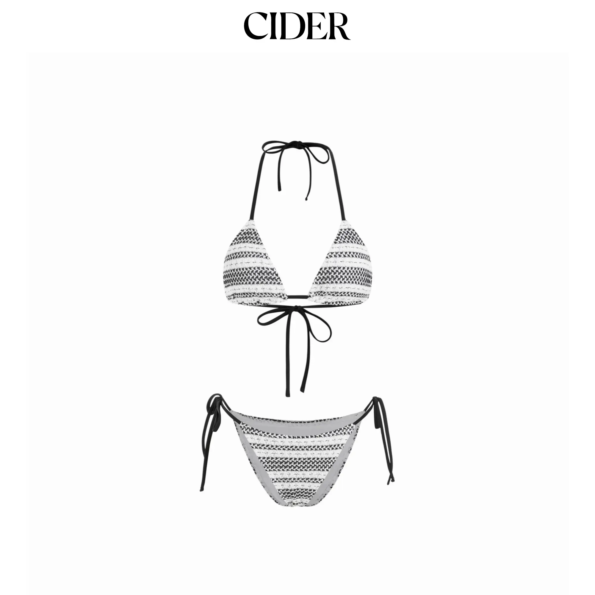 Cider Cotton-blend High Stretch Striped Halter Neck Tie Side Bikini Set