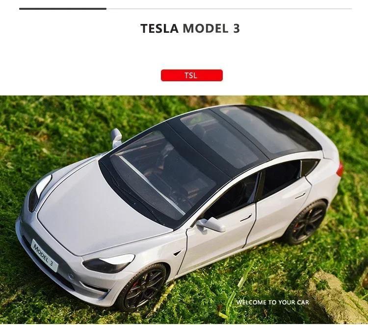 1:24 Tesla Model 3 Model Y Alloy Car Model Diecast Metal Toy Vehicles Car Model Simulation Sound and Light Collection Kids Gifts