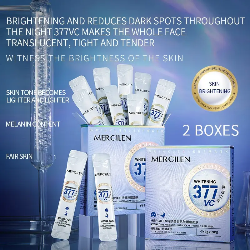 Mercilen Brightening Hydrating Sleep Mask, Night Moisturizing Smooth Skin, Single Use No Rinse, Portable Skincare for Men and Women