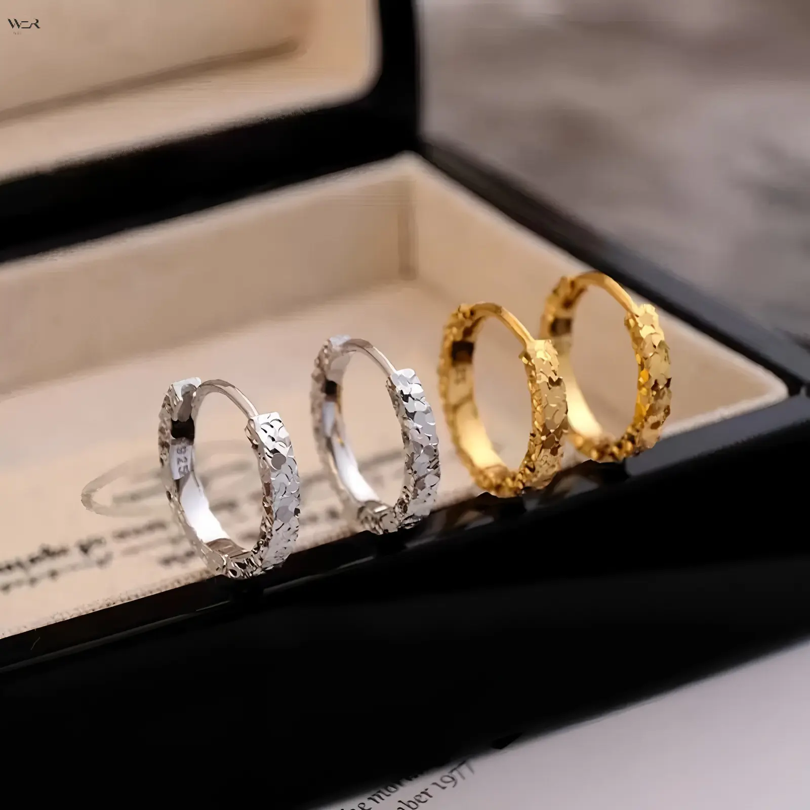 Women's 925 Sterling Silver Huggie Hoop Earrings - 9mm Inner Diameter, Hammered Textured Look, 925 Purity, Small Click Circle Hoops for Sensitive Ears, Silver & Gold Minimalist Outfits Jewelry, Wipe After Wear Gift