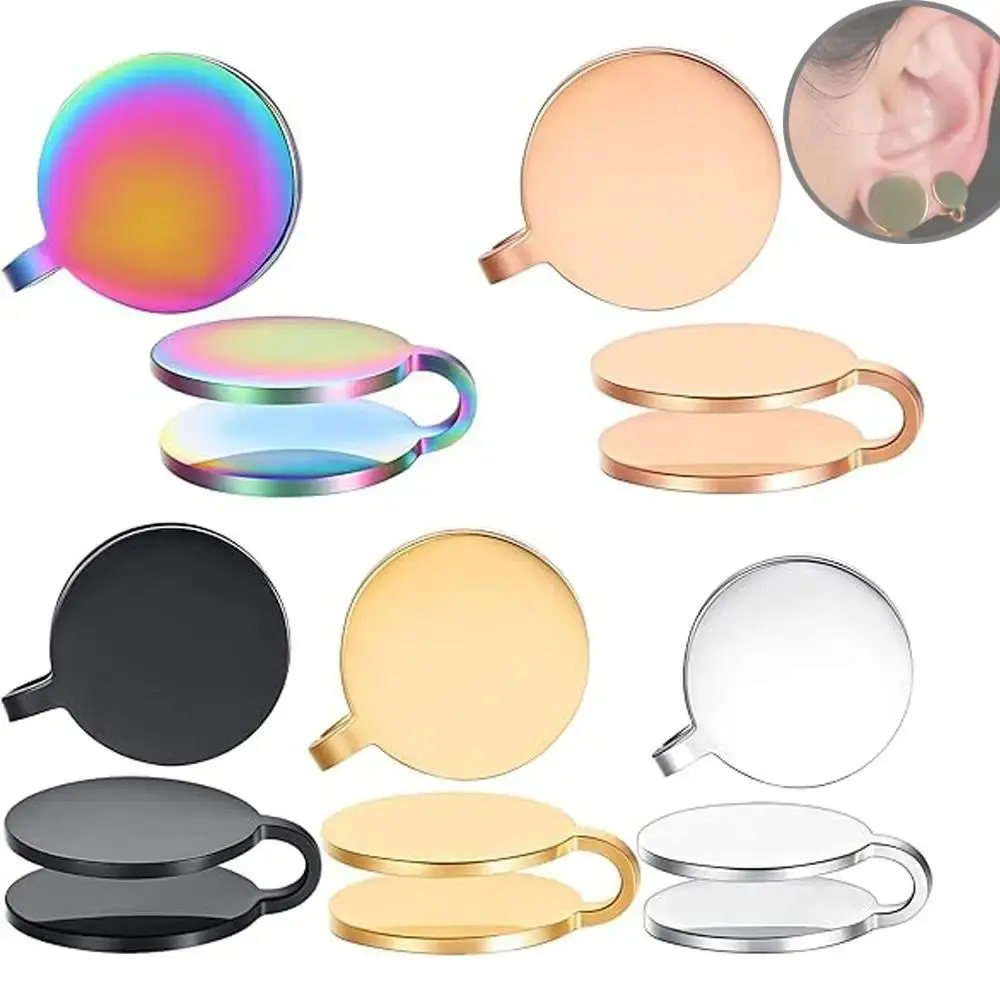 Unisex 12mm Round Stainless Steel Clip-On Earrings, Non-Pierced Keloid Safe Cartilage Ear Cuff, Gold & Black Color Creative Costume Jewelry, Clip-On Type