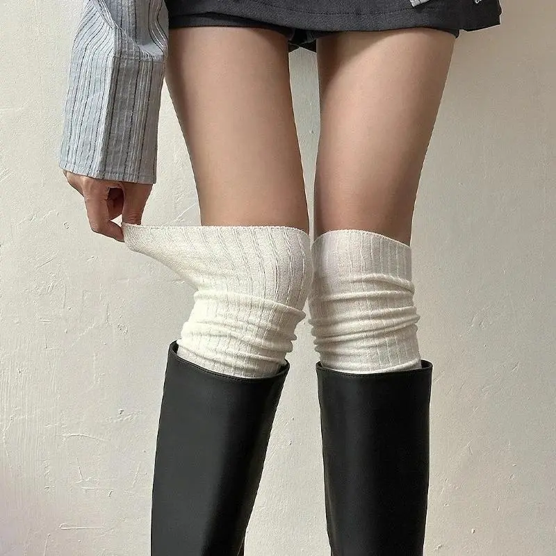 Fall Winter Women Solid Color Slouchy Stackable Knee‑High Socks, Soft Pure Cotton Warm Calf Socks, Cozy Casual Boot Socks for Daily Wear & Matching Boots