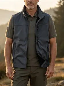 2025 New Spring and Autumn Fleece-Lined Men's Vest, Solid Color Simple Men's Casual Vest, Multi-Pocket Men's Fishing Vest Fitted Menswear Gilet