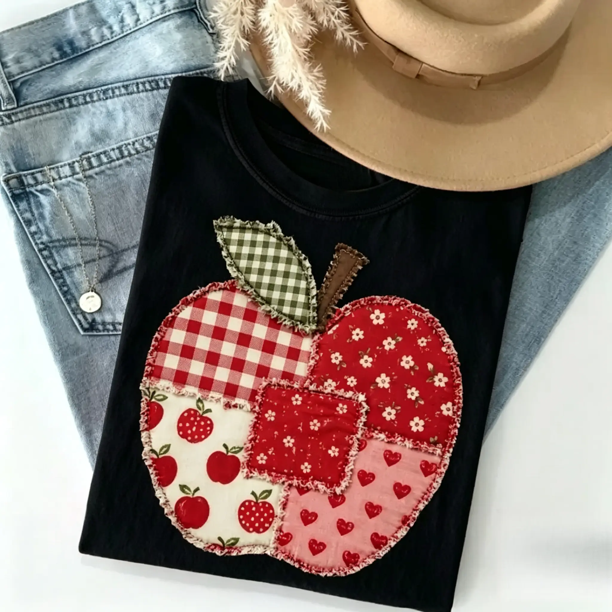 [PRINT]Patchwork Teacher Shirt, Spring Teacher Teams Tee, Back to School Apple T-Shirt, Teacher Appreciation Gift for New Teacher