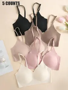 Women's Solid Adjustable Strap Seamless Bra, Soft Comfortable Breathable Wireless Bra, Lingerie for All Seasons