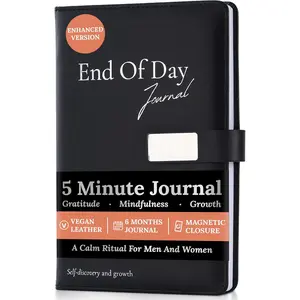 End of Day Journal - 5 Minute Daily Gratitude & Self Reflection Journal for Women & Men 2026, Guided Mindfulness, Productivity & Personal Growth Prompts, Vegan Leather, 120 GSM,  Closure