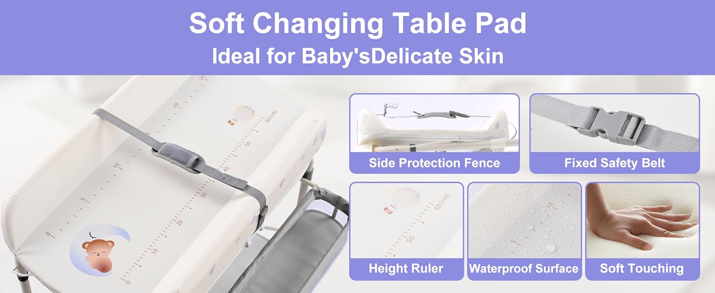 2-in-1 Baby Bathtub with Changing Table, Foldable Diaper Changing Station with 4 Wheels, Waterproof Pad, Storage Rack and Baby Bath Tub, Adjustable Height Portable Nursery Organizer for Newborn Infant