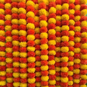 Marigold Garland for Decoration, 5 Pieces, 5 Feet, Diwali Decoartions for Home, Indian Décor, Wedding, Christmas, Dia de Los Muertos, Cempasuchil Flowers