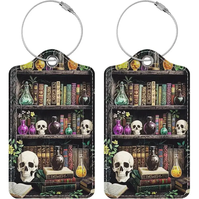 2 Pack Cute PU Leather Luggage Tags, Waterproof Suitcase ID Labels with Privacy Cover, Stainless Steel Loop Travel Accessories for Airport, Cruise & Vacation