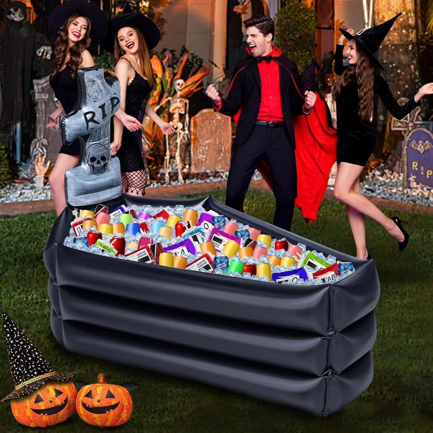 Halloween Inflatable Coffin Cooler, 100+ Cans Tombstone Party Bar