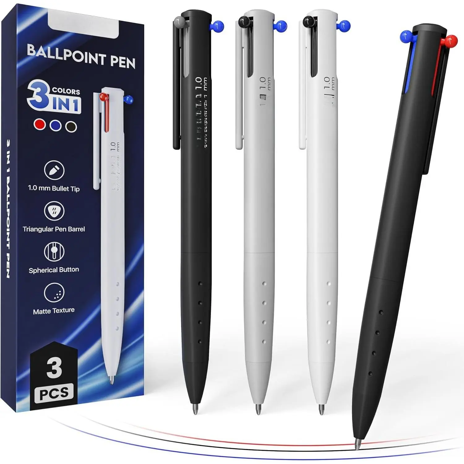 3 count Multicolor Pens, 3-in-1 Colored Multi Colored Pen, 1.0mm Quick Dry Ballpoint Pens, Smooth Writing Colorful Retractable Pens for Office, School Supplies,  Notes & Taking, Writing