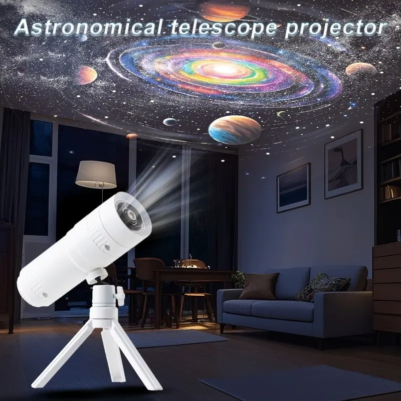 360° Rotating Starry Night Projector Lamp, Rechargeable Galaxy Light with 16 HD Patterns, Tripod Included, Bedroom Ambiance Nightlight Gift