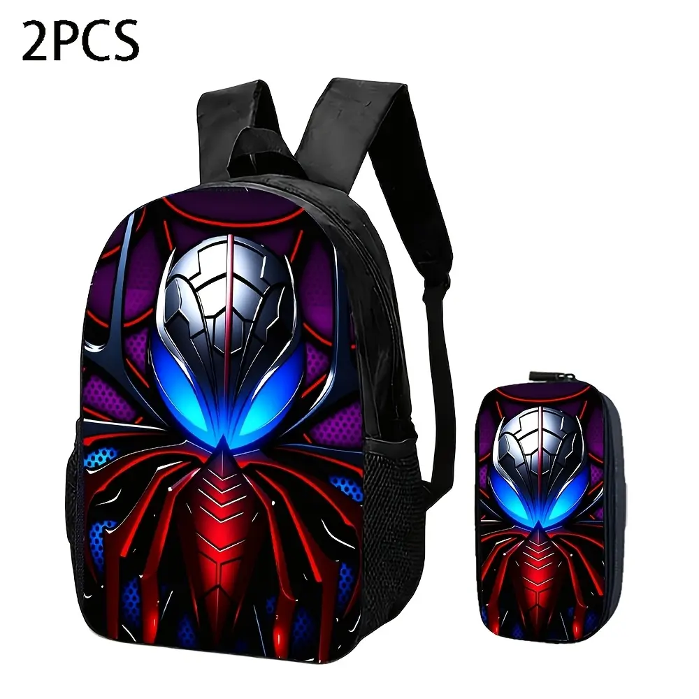 Cyberpunk Spider Backpack Set, 3-Piece Water-Resistant Polyester School Bags for Teens with 15.6" Laptop Compartment for Comic Con