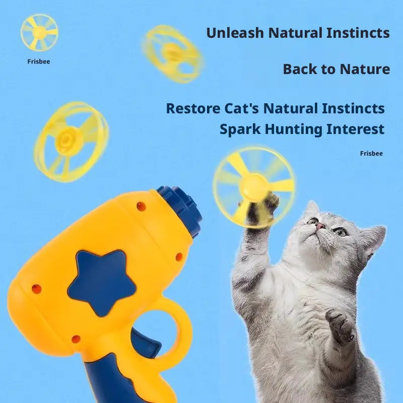 Cat toy teaser stick, frisbee toy, self-entertainment boredom buster, bamboo dragonfly ejector, roaming toy for kittens and small cats