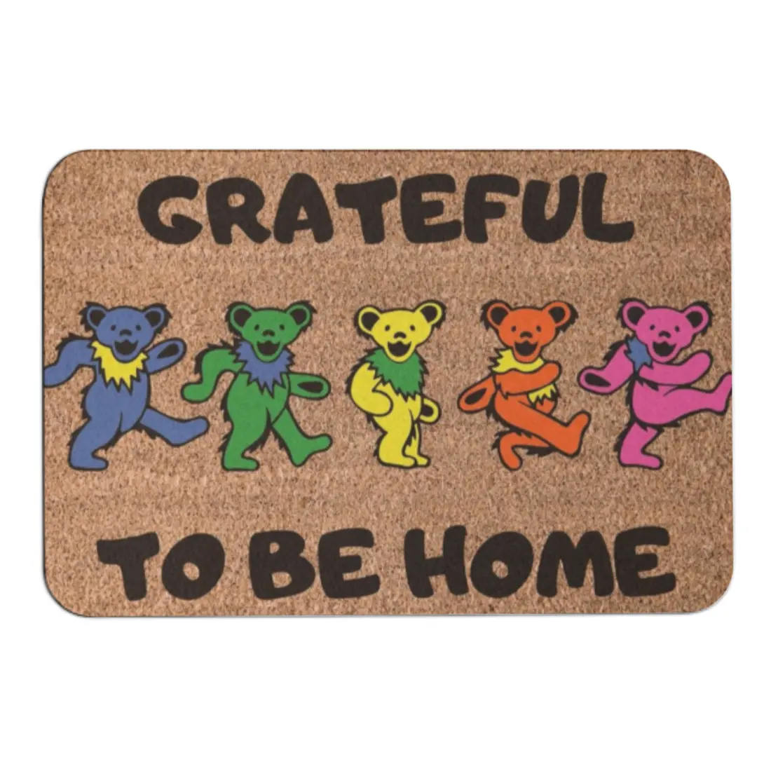 Grateful To Be Home Doormat, Grateful Dancing Bears Welcome Mat, Rainbow Housewarming Gift, Funny Custom Outdoor Entryway Mat, Welcome Mat