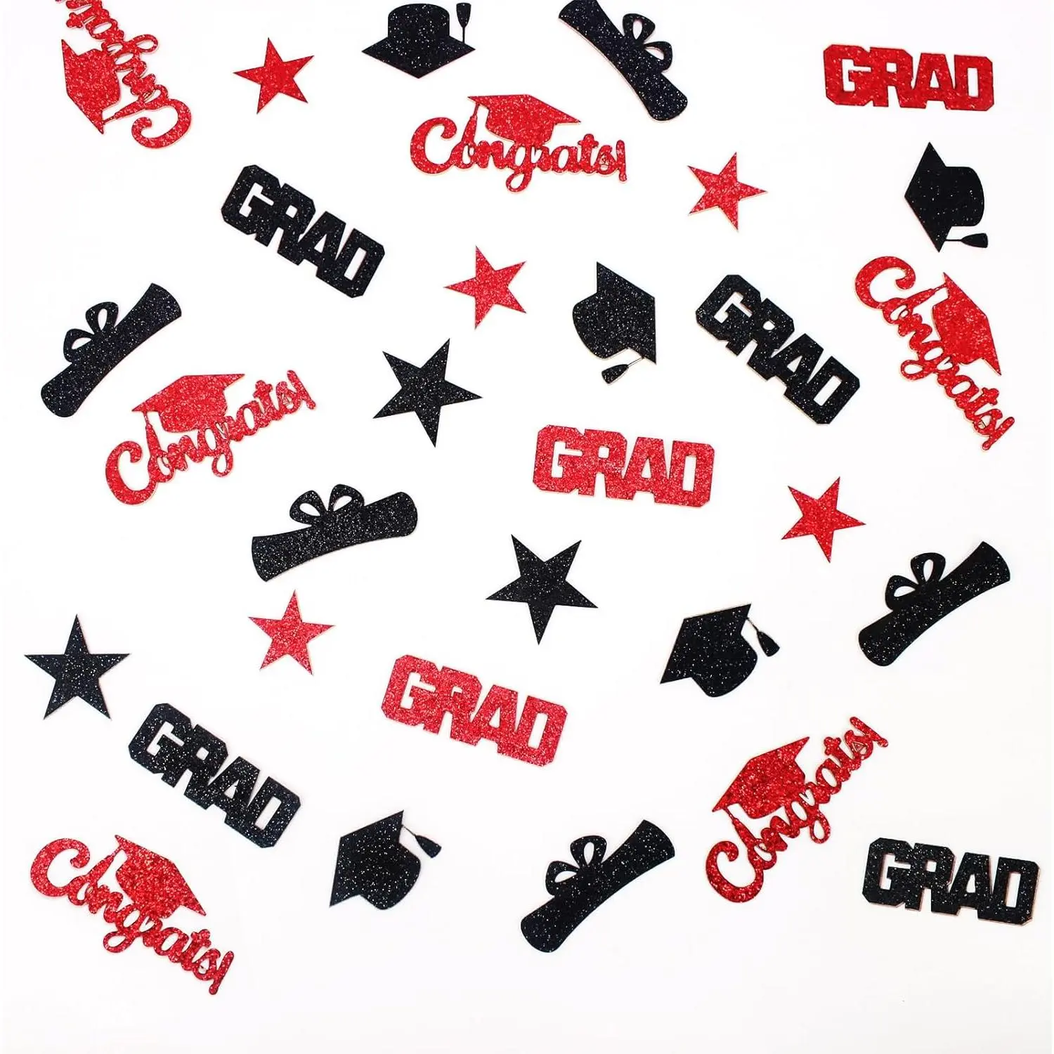 Glitter 2026 Graduation Confetti Red Grad Cap Star Congrats Grad Table Scatter for Grad Party Decorations