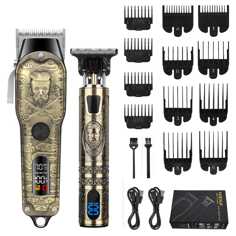 Rechargeable Men's Grooming Kit, Hair Clipper and Beard Trimmer Set, Adjustable Blades, Home and Salon Use, Gentleman Digital Display Gift Box
