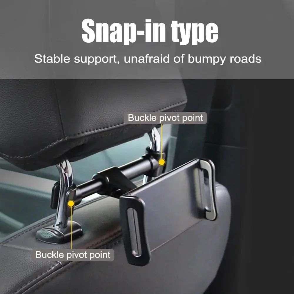 Black Telescopic Universal Car Back Seat Headrest Mount Holder - 360° Rotation, Adjustable, Universal Fit Automotive Accessory for 11-in iPad Air 4, Mini Tablets & Phones