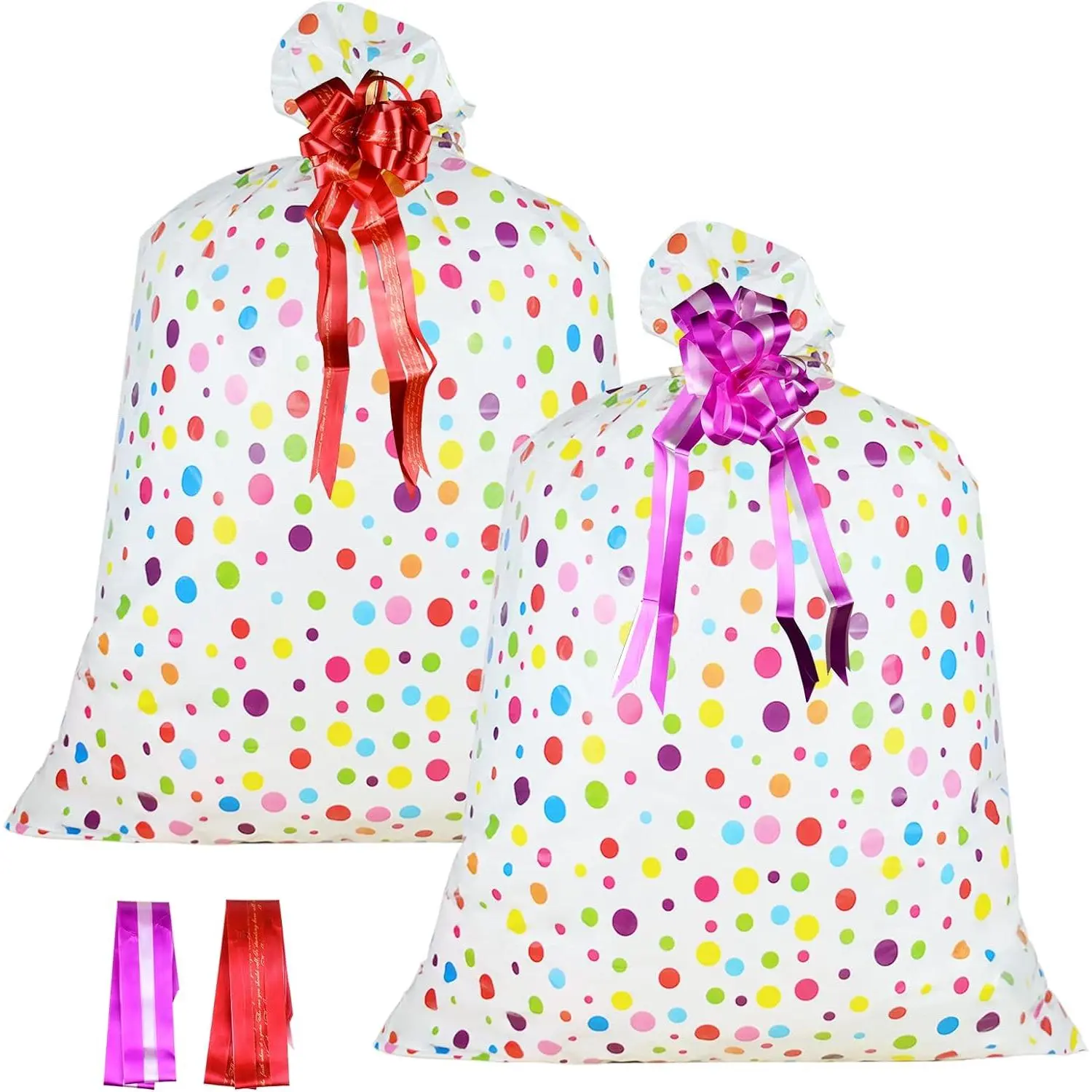 2 count Large  Bags  Plastic Storage Bags 48"x 36" with 2 count Pull  for Huge Big Gifts Presents Wrapping    Goodie Bags, Birthday, Party,  Parents  Shower