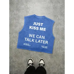 Men's Just Kiss Me Letter Print Tank Top, Loose Casual Street Sleeveless Top for Summer, Men's Clothes for Daily Wear, Socks florida outfit california baggy shirt august black fits